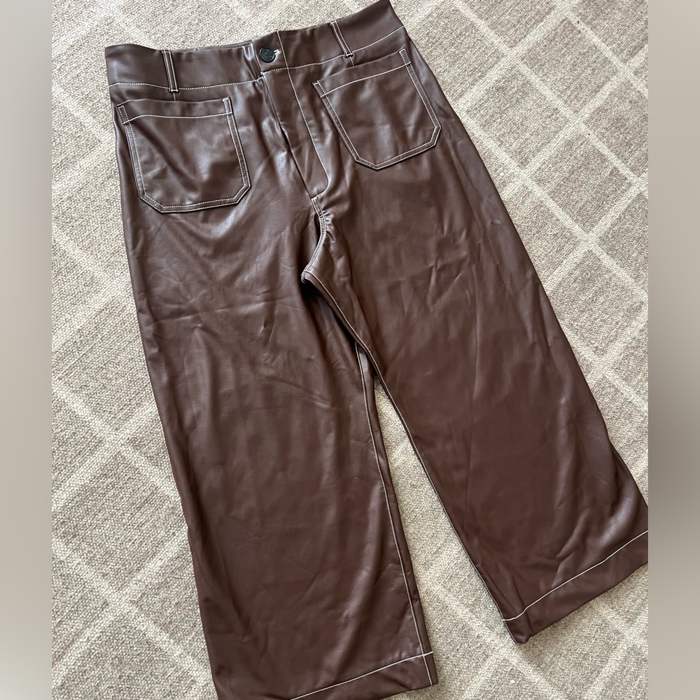 Maeve Colette Chocolate Brown Crop Vegan Leather Pant - Picture 6 of 10